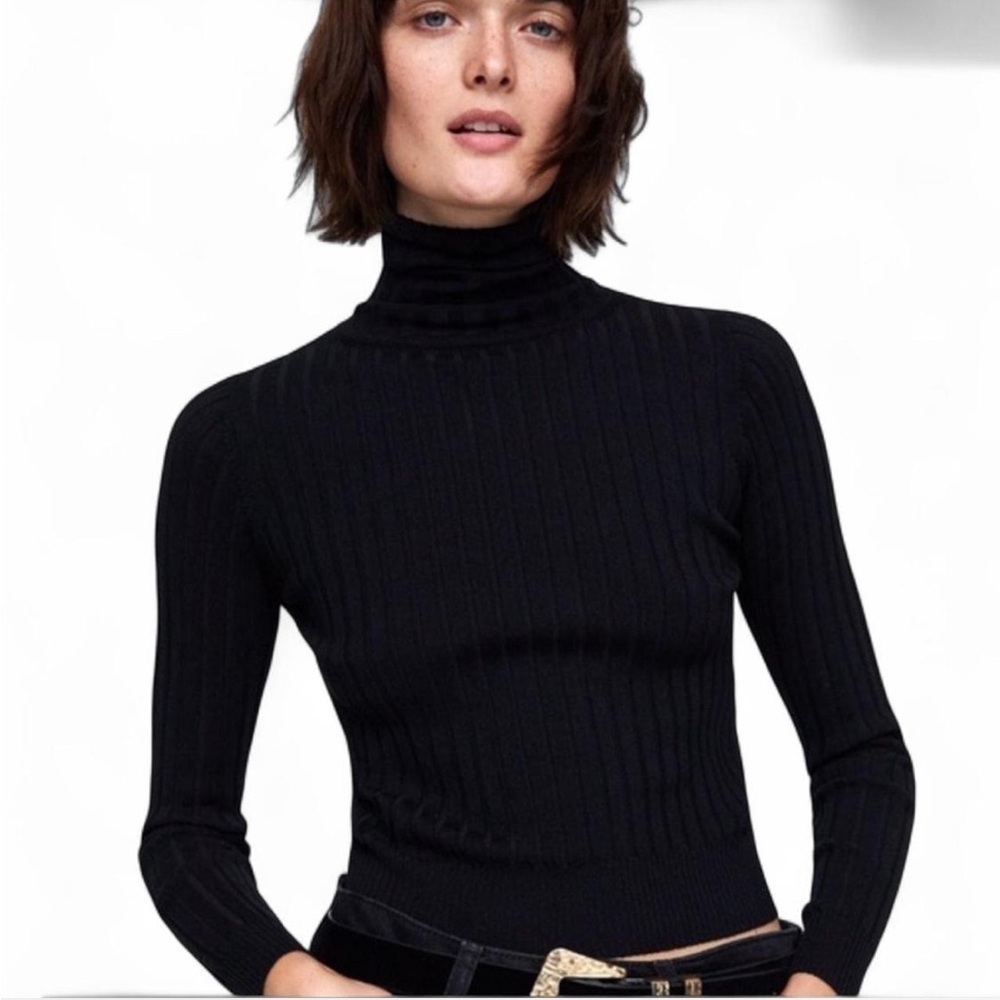 Zara Black Ribbed Knit Turtleneck Sweater Women’s Size Small
